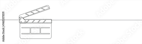 Movie clapper continuous one line drawing. Opened clapper board.