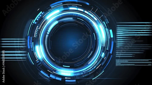 Abstract digital ring design, glowing blue circles.