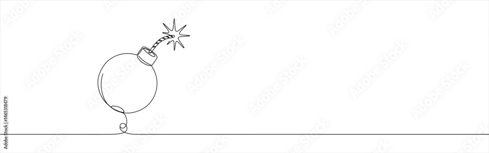 Obraz premium Bomb continuous one line drawing. Destruction symbol.