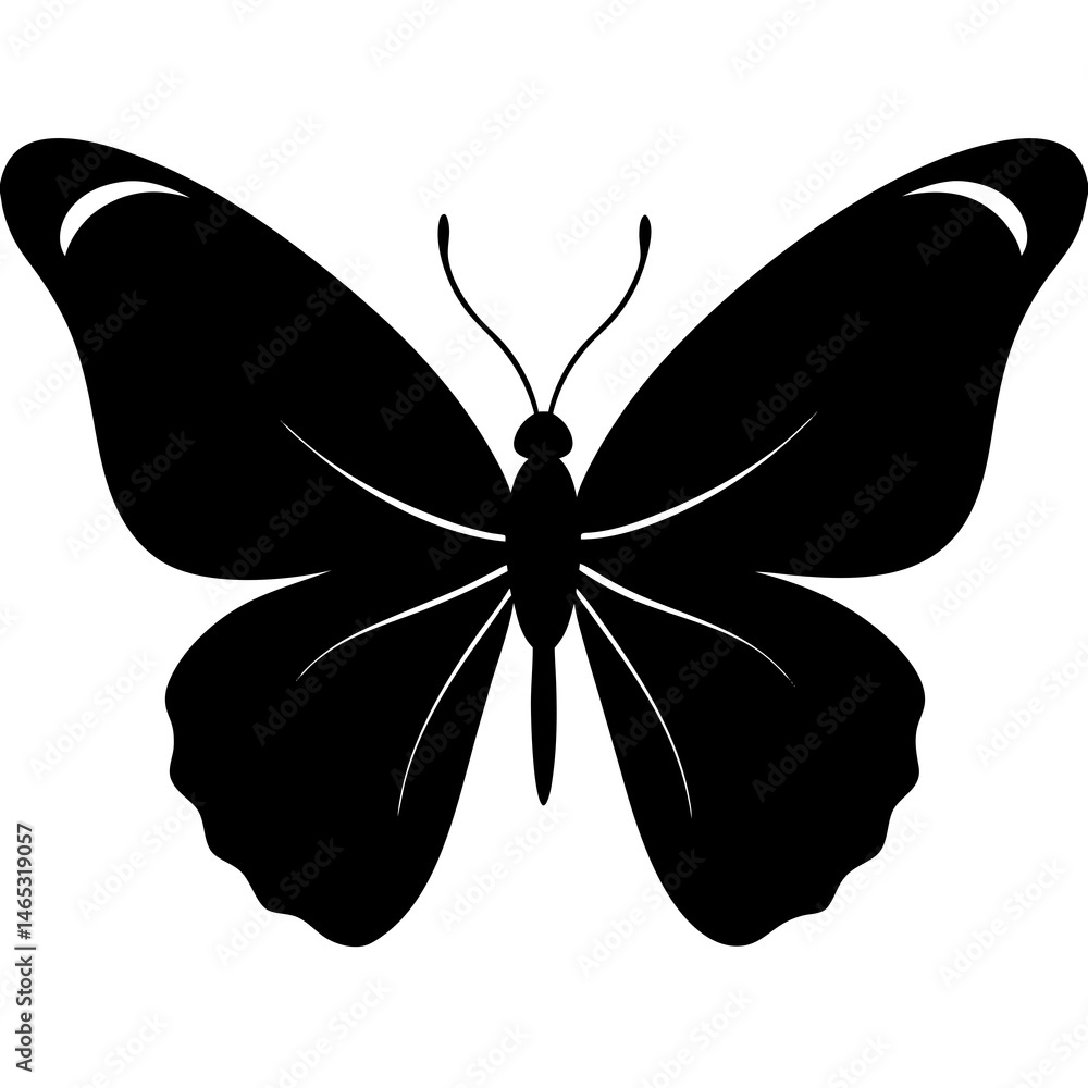 Simple Black Silhouette of a Butterfly Illustration