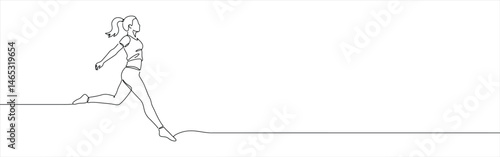 Girl jump continuous one line drawing. Sport woman jumping up in joy.