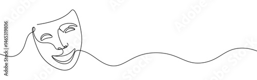 Greek mask continuous one line drawing. Theatre symbol.