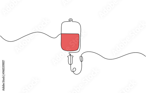 Continuous one line drawing of iv bag - medical equiptment. blood medical bag, iv bag, Medicine, clinic and health care symbol. Single line draw design vector graphic illustration.
