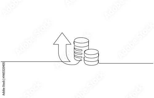 Money Inflation with increase icon continuous one line drawing,Continuous Line Drawing of Investment Icon. Hand Drawn Symbol Vector Illustration.