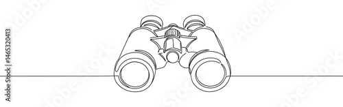 Binoculars continuous one line drawing. Time clock symbol.