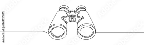 Binoculars continuous one line drawing. Time clock symbol.