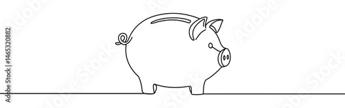 Piggy bank continuous one line drawing. Saving money concept.