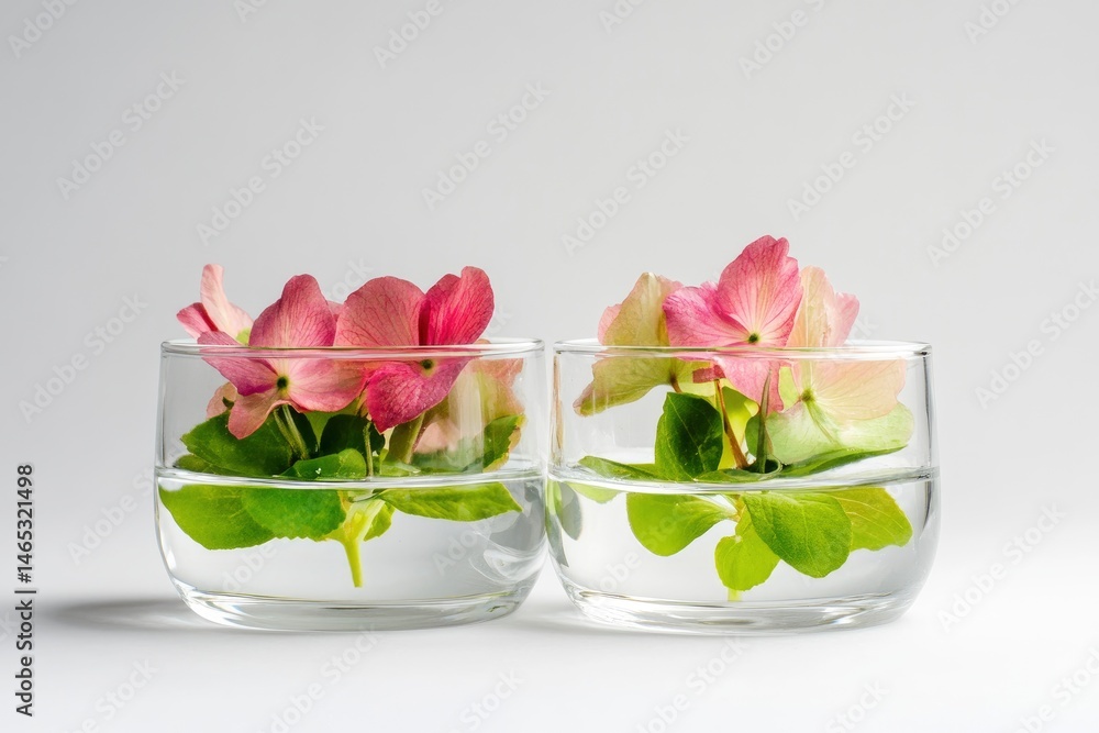 Hydrangea in Glass Cup with Water Hydrangea in Glass Cup with Water