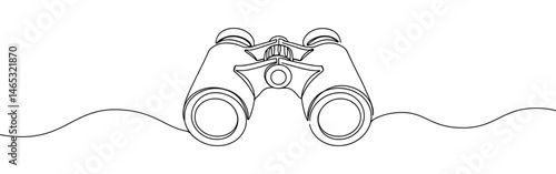 Binoculars continuous one line drawing. Time clock symbol.