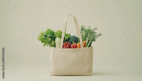 Eco-Friendly Grocery Shopping with Fresh Produce in a Reusable Tote photo