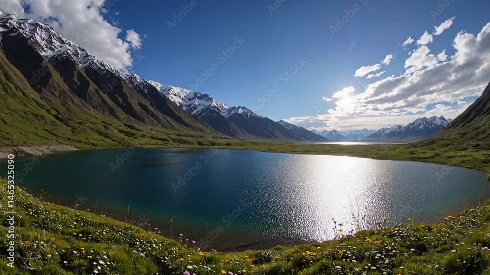 Beautiful view of Tarsar Lake, Jammu and Kashmir with snow-covered mountains, India, Pakistan Beautiful view of Tarsar Lake, Jammu and Kashmir with snow-covered mountains, India, Pakistan