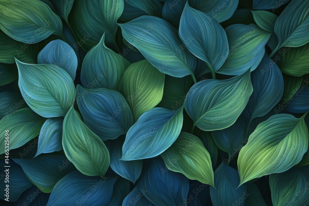 A collection of lush green and blue shaded leaves A collection of lush green and blue shaded leaves