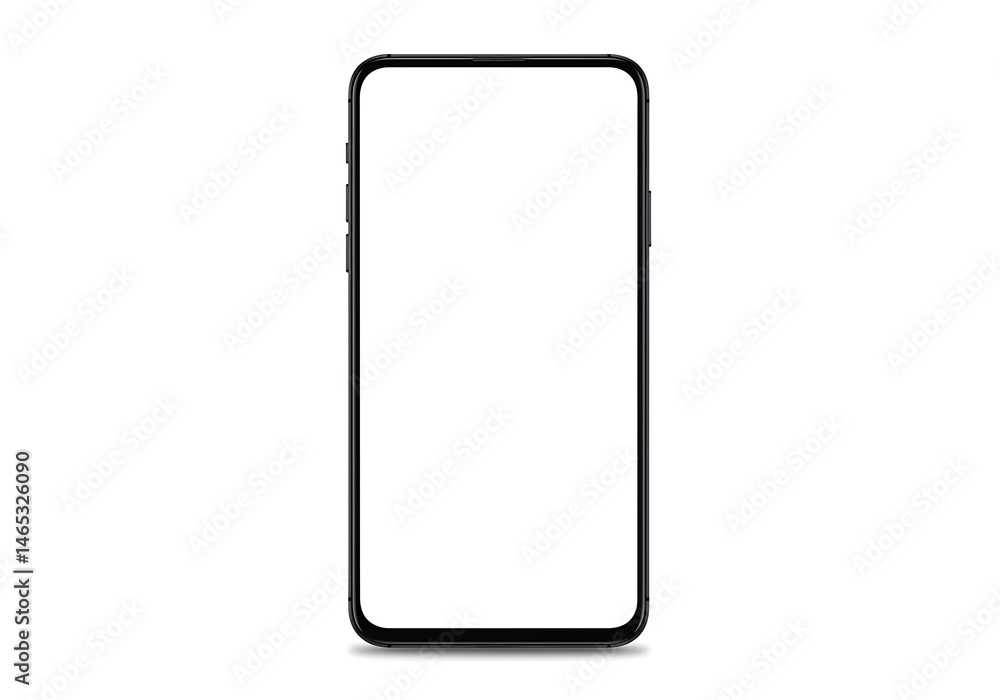 A black smartphone with a blank white screen is centered against a white background in a studio shot A black smartphone with a blank white screen is centered against a white background in a studio shot