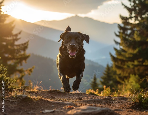 Energetic Black Labrador Chasing a Ball in the Park.Generate by AI.