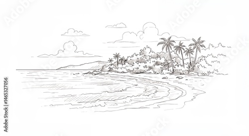 Tropical beach scene hand drawn illustration