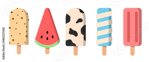 Cute Ice cream illustration vector set on white background, Isolated Summer Dessert Clip art, Elements, Stickers for Decoration on Banner, Web, Happy mood Hand drawn style (Editable)