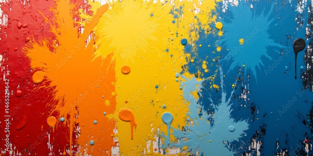 Fototapeta premium Abstract Paint Splashes on Canvas, thick brush strokes, drips, and splashes in modern palettes