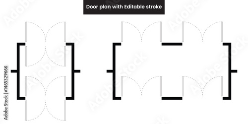 door plan icon set, restaurant, mall, store, market or entrance floorplan, customizable stroke, vector, illustration