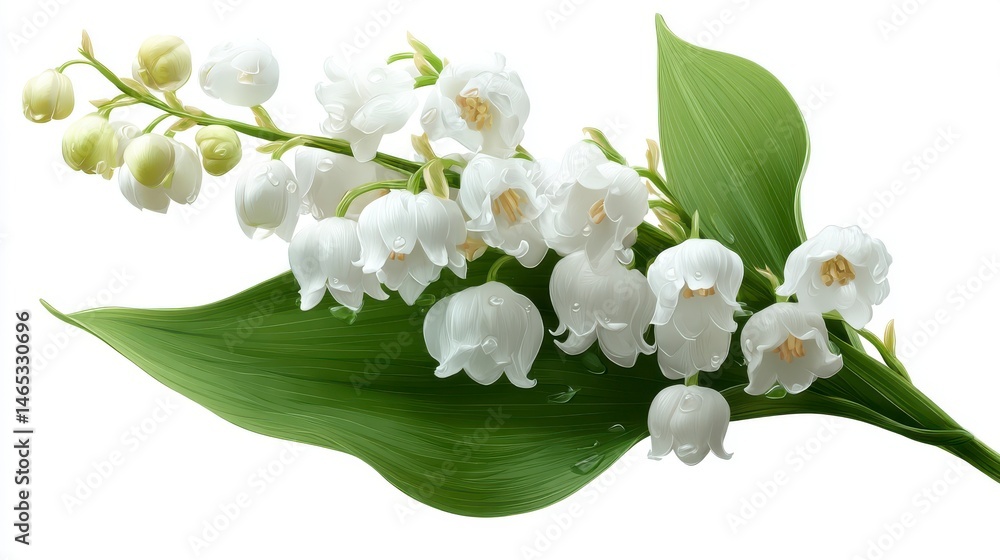 Fototapeta premium Elegant floral representation of Lily of the Valley blossoms, super-clean transparent