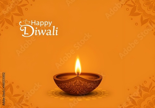 Happy diwali design with diya oil lamp elements on orange background