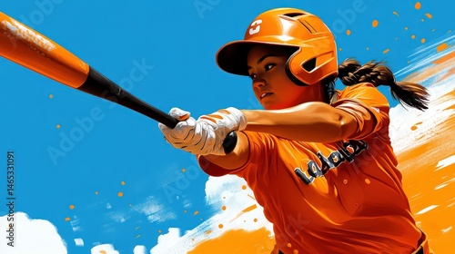 Powerful Female Softball Player in Action Dynamic Sports Illustration