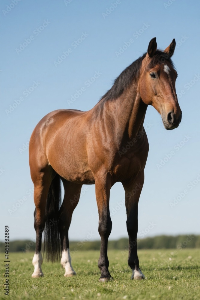 there is a brown horse standing in a field of grass there is a brown horse standing in a field of grass
