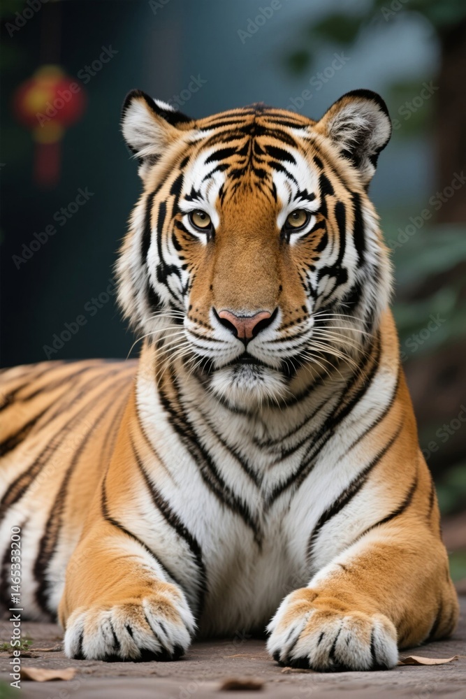 there is a tiger that is laying down on the ground there is a tiger that is laying down on the ground
