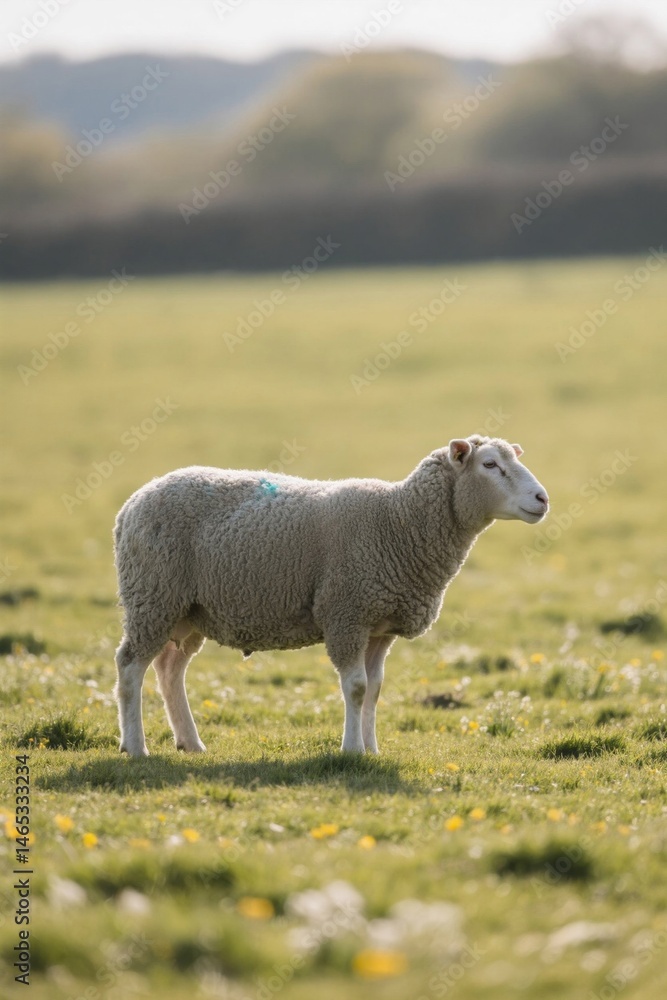Obraz premium there is a sheep standing in a field of grass with a sky background