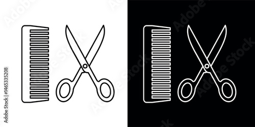 Hairdresser icon. Scissors and comb, symbol of beauty salon, hairstyling or haircut. Attribute of hairdresser or barber.