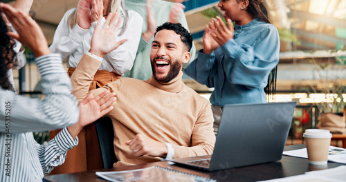 Tableau sur toile High five, success and business man with collaboration for winning, bonus or creative proposal approval