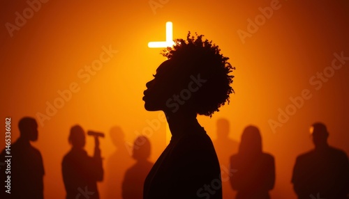 Silhouette of a woman in church
