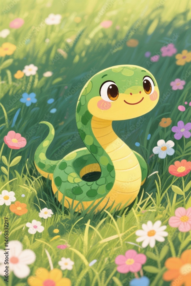 Fototapeta premium there is a cartoon snake that is sitting in the grass