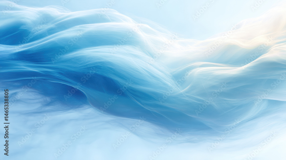 Fototapeta premium Soft blue smoke flowing in horizontal stream with light and airy texture creating calm and peaceful atmosphere