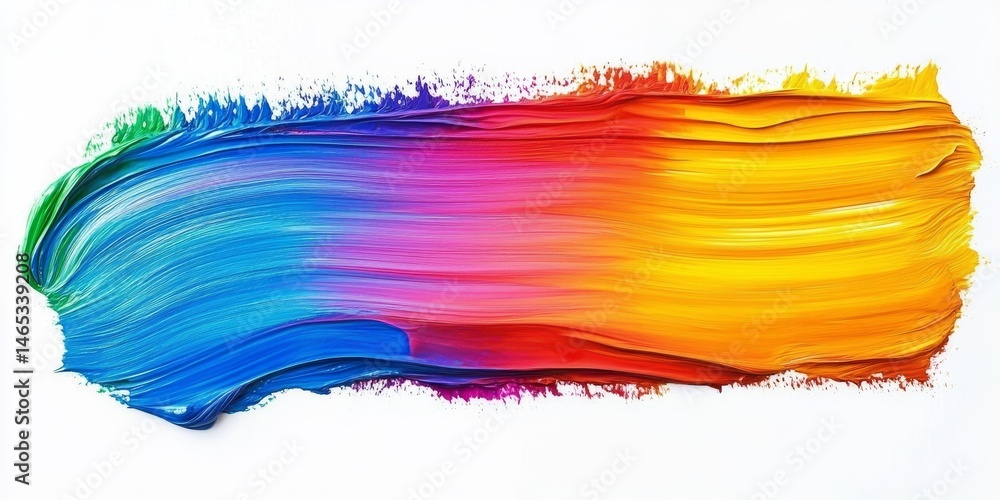 Rainbow Acrylic Paint Stroke Isolated on White Background, abstract art, painting texture Rainbow Acrylic Paint Stroke Isolated on White Background, abstract art, painting texture