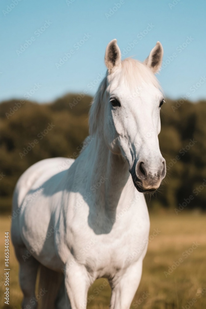 Obraz premium there is a white horse standing in a field of grass