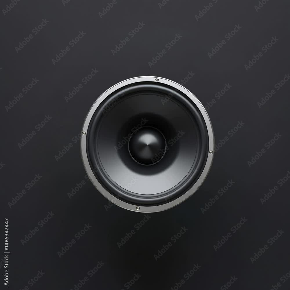 Vibrating Black Speaker Cone, Sleek Design, Black Seamless, 4K Video Loop Vibrating Black Speaker Cone, Sleek Design, Black Seamless, 4K Video Loop