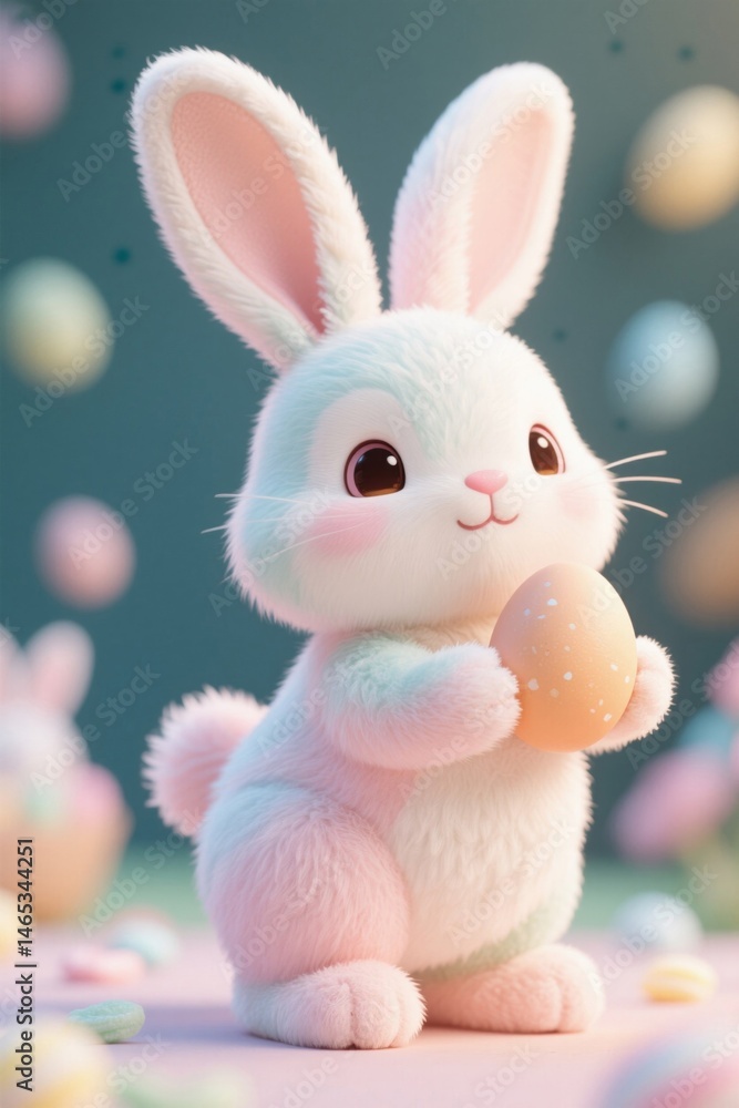 there is a white rabbit holding an egg in its paws there is a white rabbit holding an egg in its paws