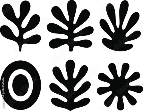 Collection of minimalistic bizarre abstract geometric shapes and forms with different textures in contemporary style, Vector doodle objects, and graphic elements