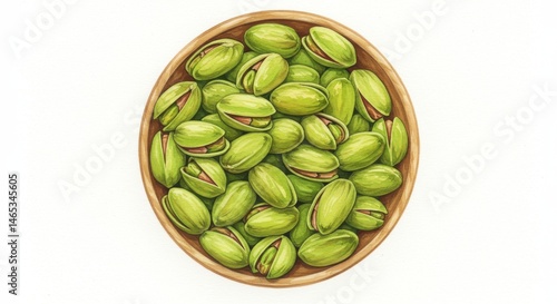 Wallpaper Mural Top View Pistachios in Bowl on White - A bowl brimming with pistachios, symbolizing health, nature, abundance, deliciousness, and refreshment Torontodigital.ca