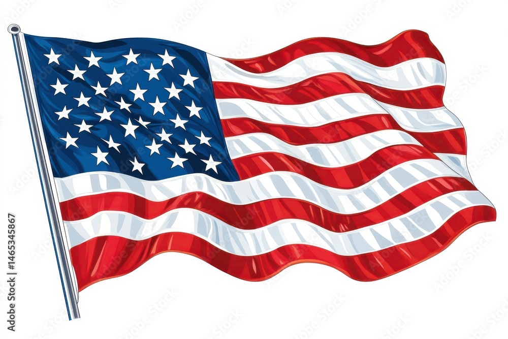 Waving american flag on white Waving american flag on white