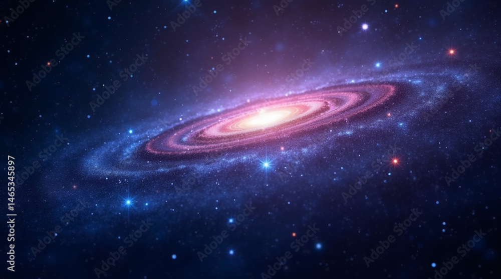 Majestic Spiral Galaxy Amidst Starfield. Majestic Spiral Galaxy Amidst Starfield.