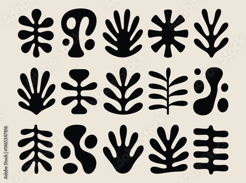 Collection of minimalistic bizarre abstract geometric shapes and forms with different textures in contemporary style, Vector doodle objects, and graphic elements