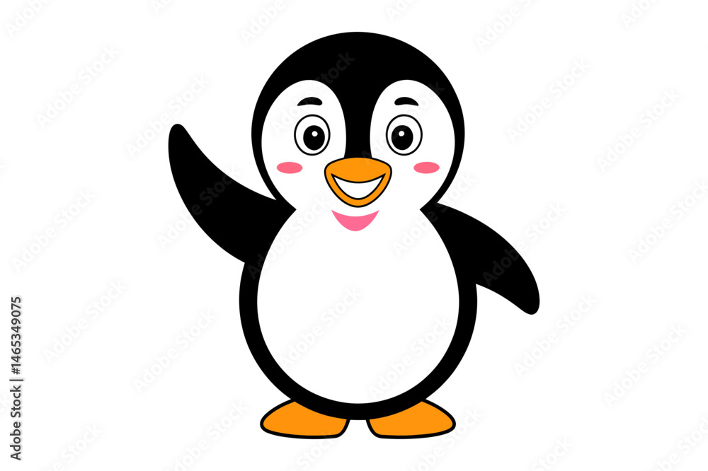 Fototapeta premium Cute cartoon penguin waving vector illustration art
