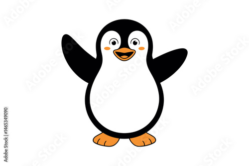 Cartoon penguin waving cute animal vector drawing