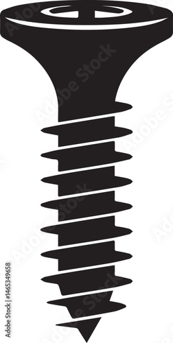 Flat Head Screw in Silhouette Vector | Bold Black Vector Art Illustration for Construction Themes