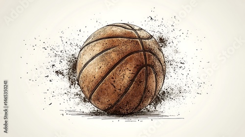 Vintage basketball erupting in a textured explosion of graphic elements.