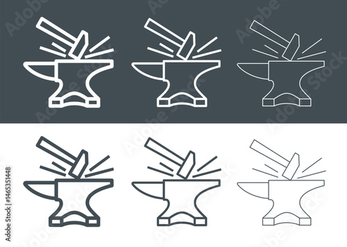 Hammer and anvil icon. Blacksmith's tool, forge attribute. Symbol of forging weapons or armor. Pictogram of work or hard labor.
