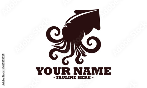 illustration vector cute little squid cartoon and squid cartoon logo design white background