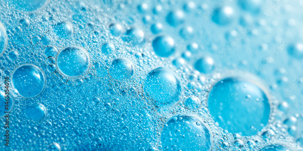 Many water bubbles on light blue background, closeup Many water bubbles on light blue background, closeup