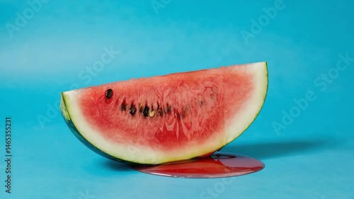 Watermelon slice on a blue background with drips